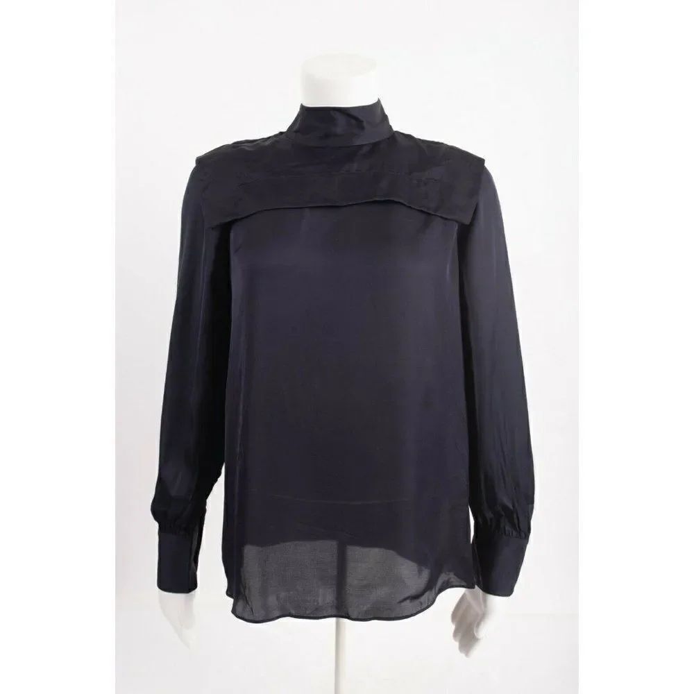 Massimo Dutti Womens Shirt Blouse Top US 6 EU 38 Navy Blue Bib 5124/589 NWT